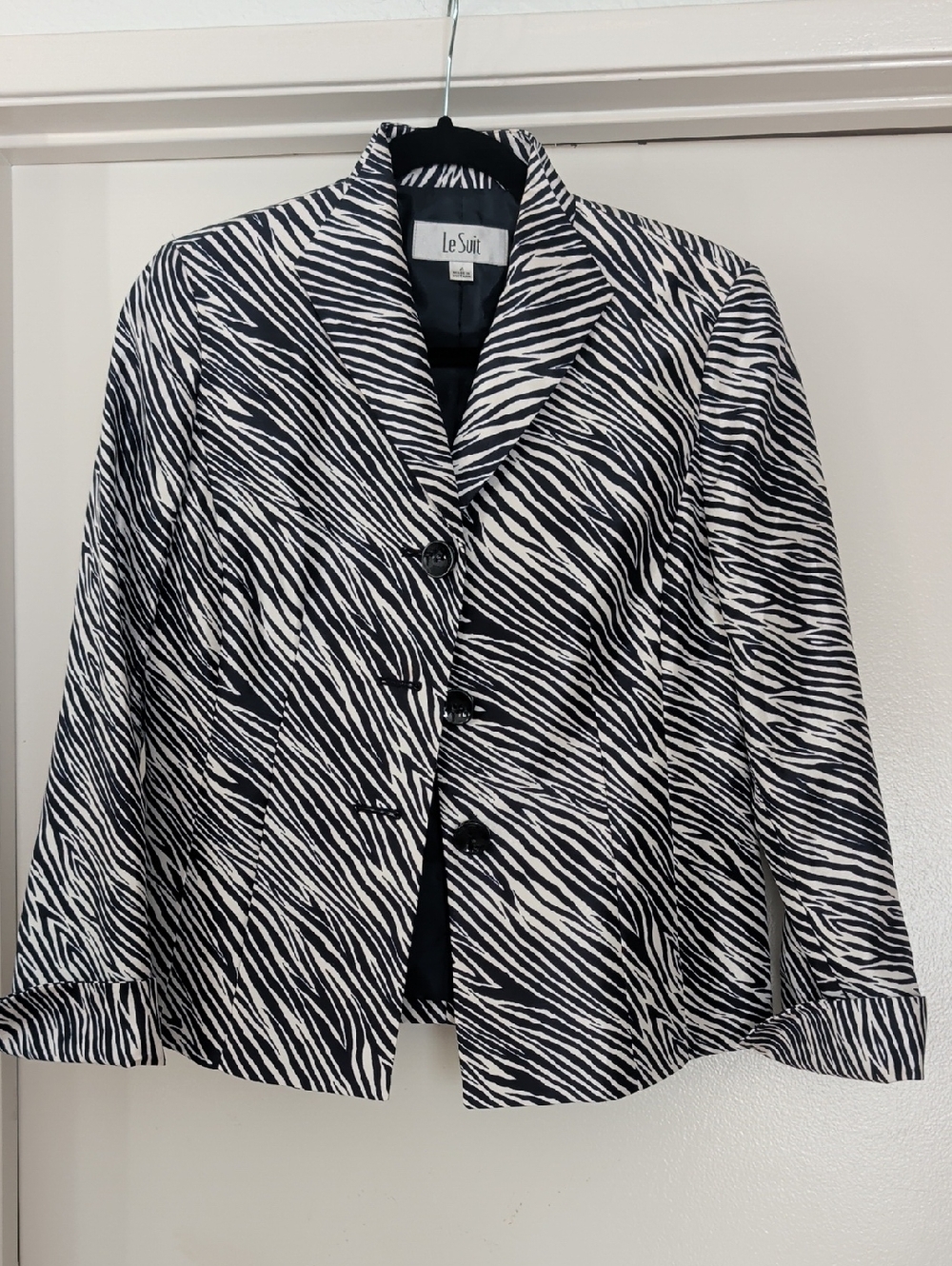 Le Suit Black and White Zebra-Print Blazer Jacket